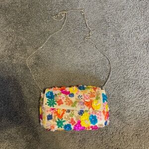 Colorful Floral Embellished Crossbody Bag - Multicolor